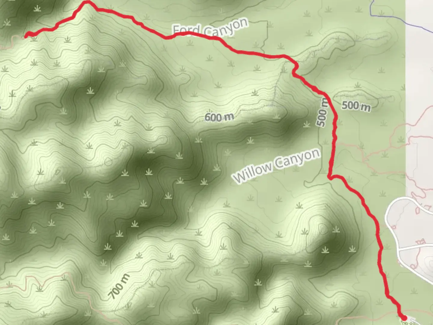 An image depicting the trail Ford Canyon Trail and its surrounding area.