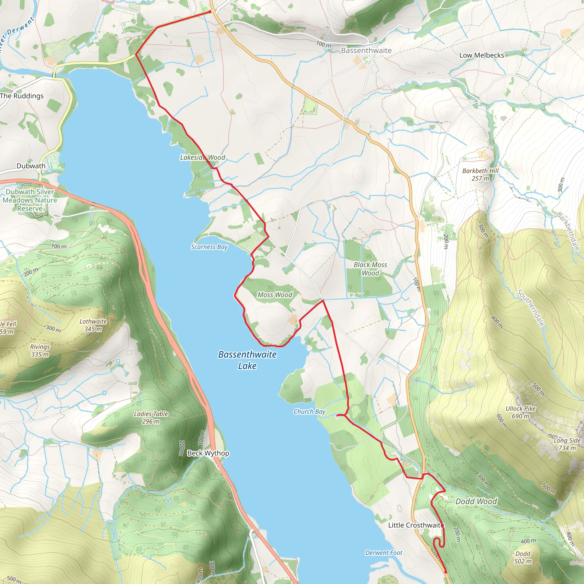 Millbeck to Bassenthwaite Walk via Bassenthwaite Lake mobile static map
