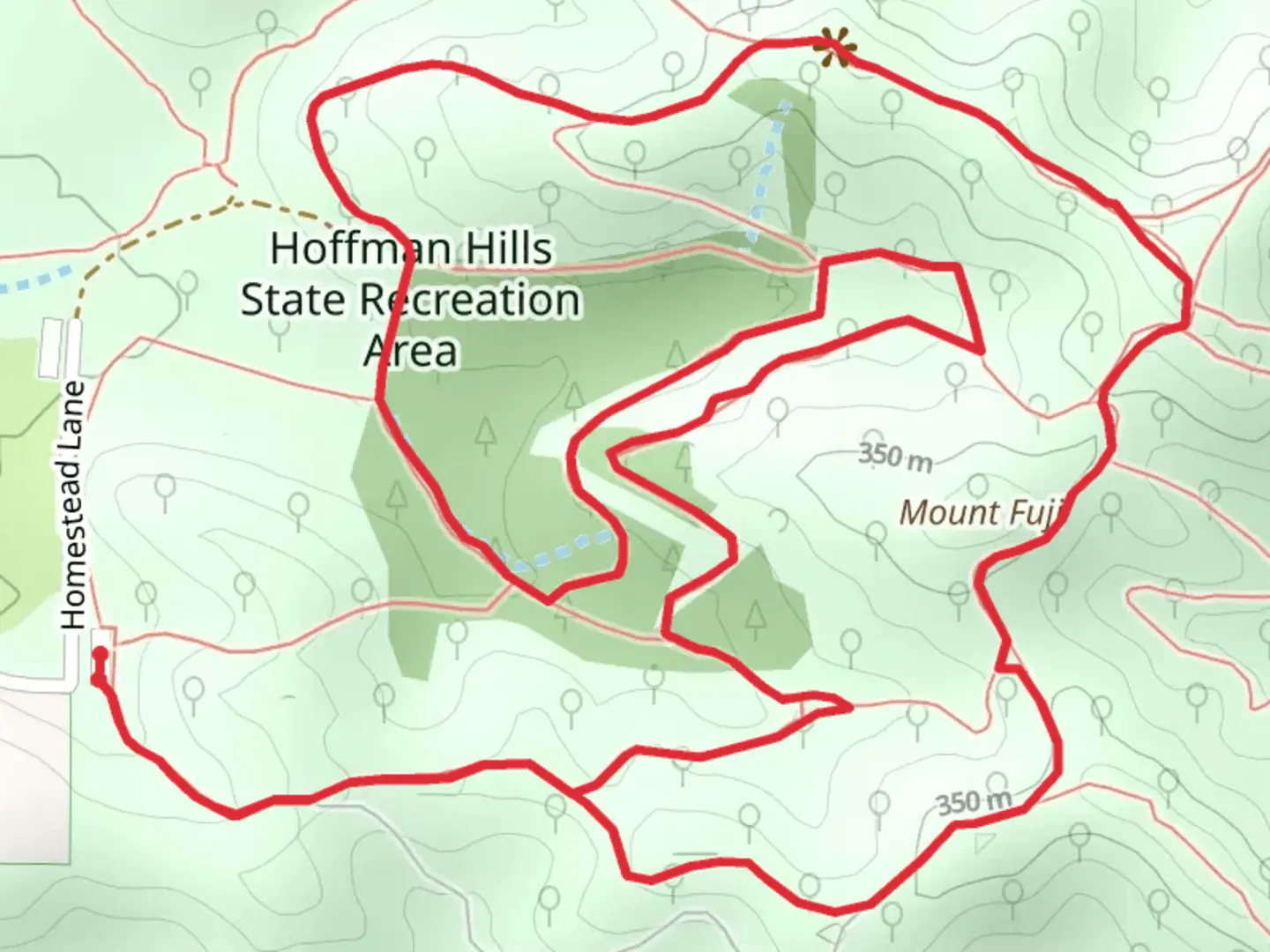 An image depicting the trail Mount Fuji via Hoffman Hills State Recreation Area Loop and its surrounding area.