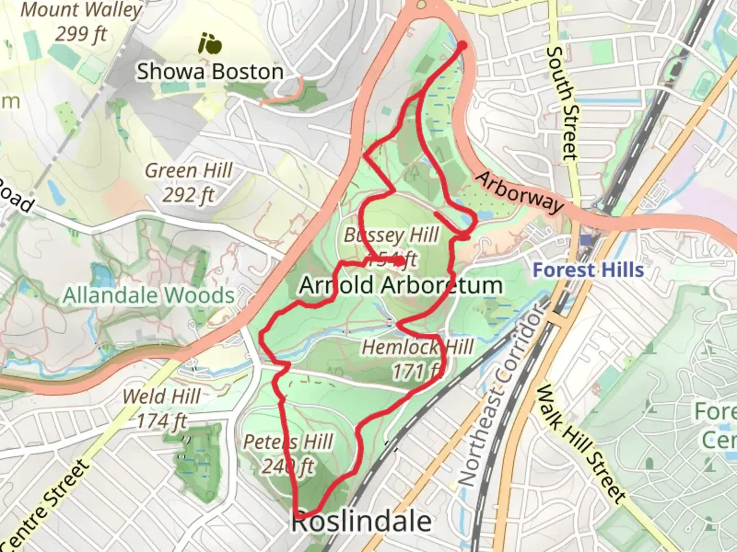 An image depicting the trail Bussey Hill, Hemlock Hill and Peter's Hill Loop via Conifer Path and its surrounding area.