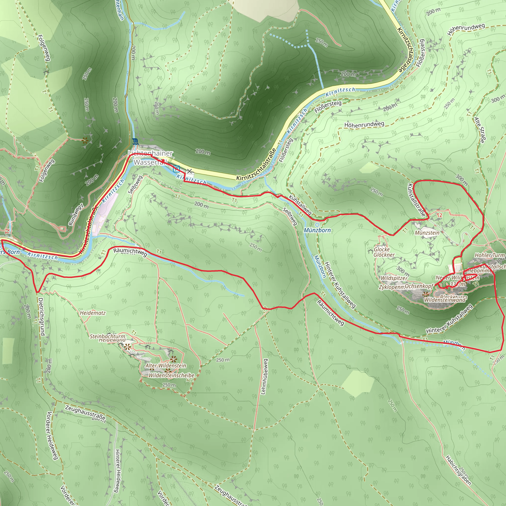 Kirnitzsch, Kuhstall and Neuer Wildenstein via Malerweg mobile static map
