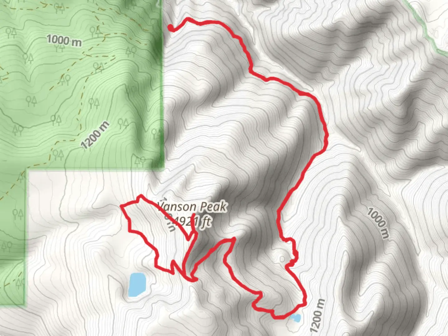 An image depicting the trail Vanson Peak via Goat Creek Trail and its surrounding area.