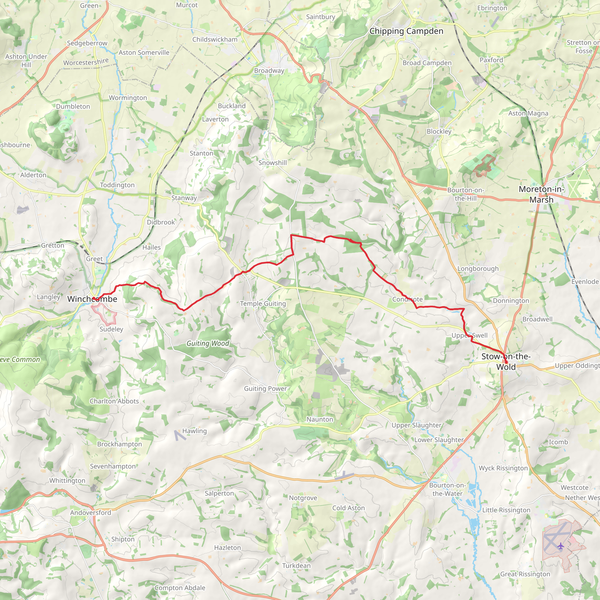 Stow on the Wold to Winchcombe Walk mobile static map
