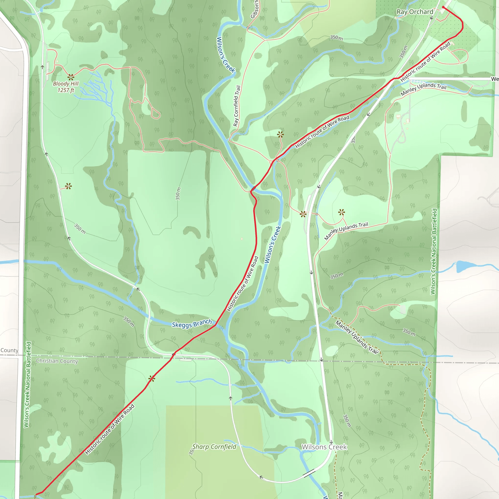 Historic route of Wire Road mobile static map