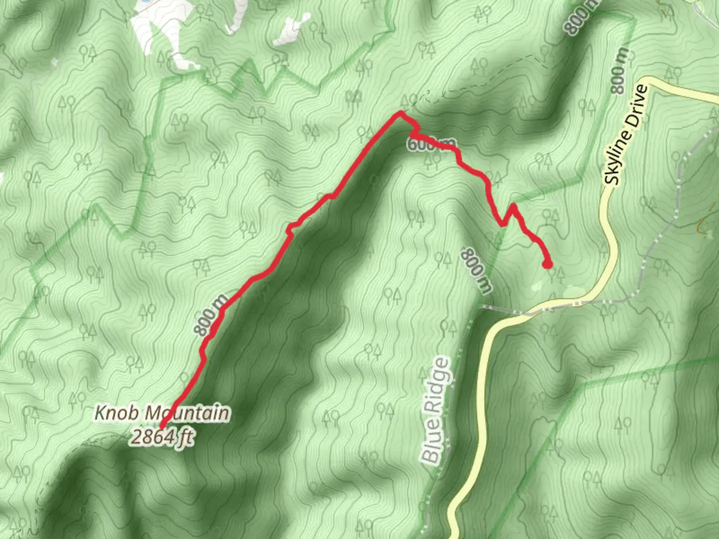 An image depicting the trail Knob Mountain and its surrounding area.