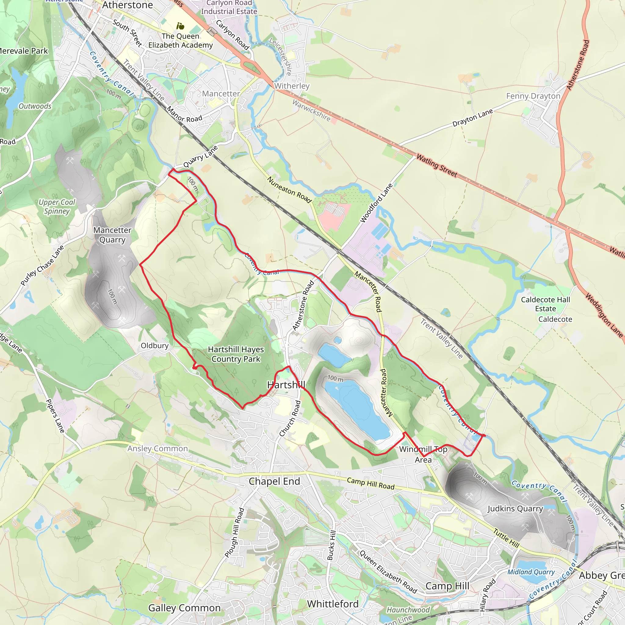 Hartshill Hayes Country Park via N Arden Trail mobile static map