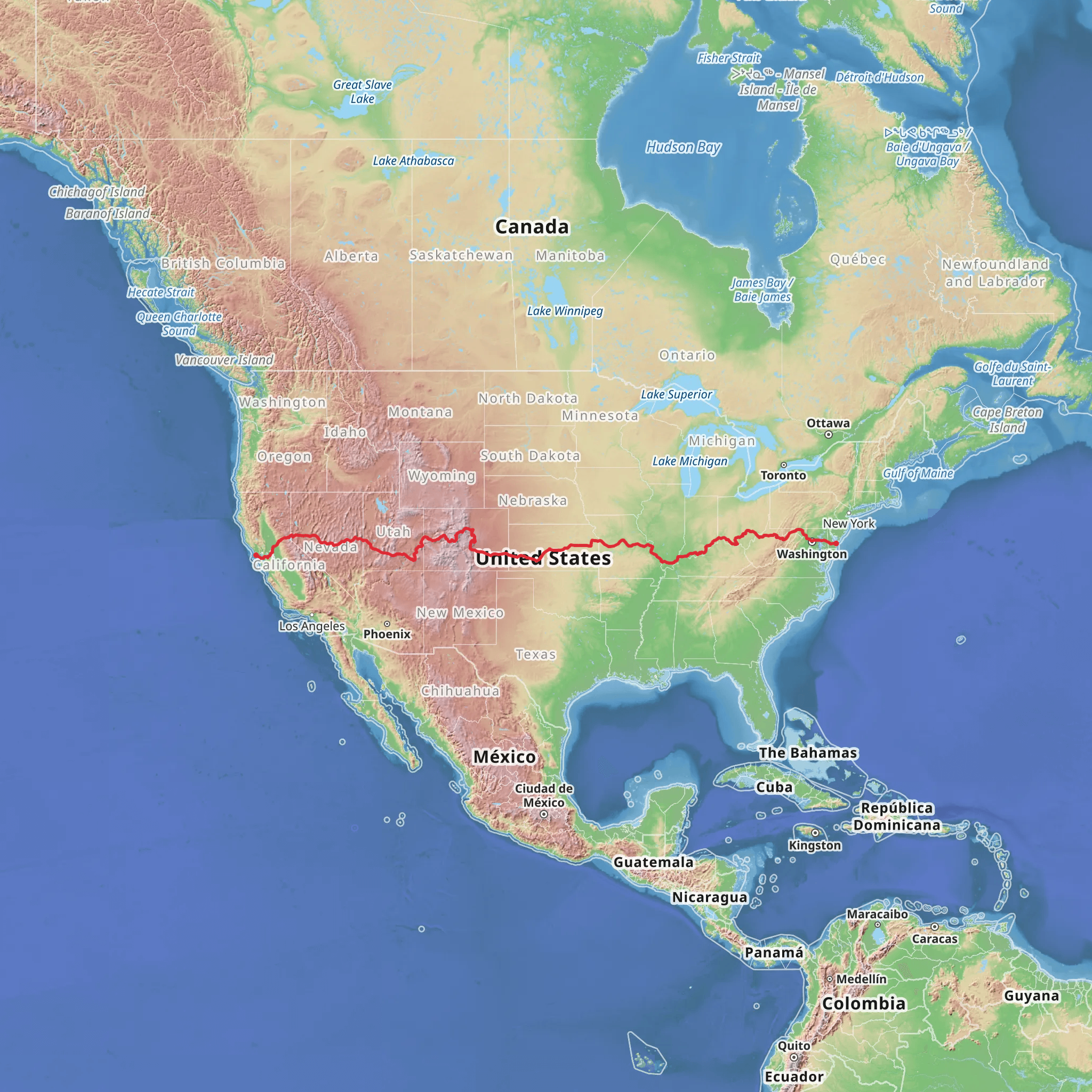 American Discovery Trail South Route mobile static map
