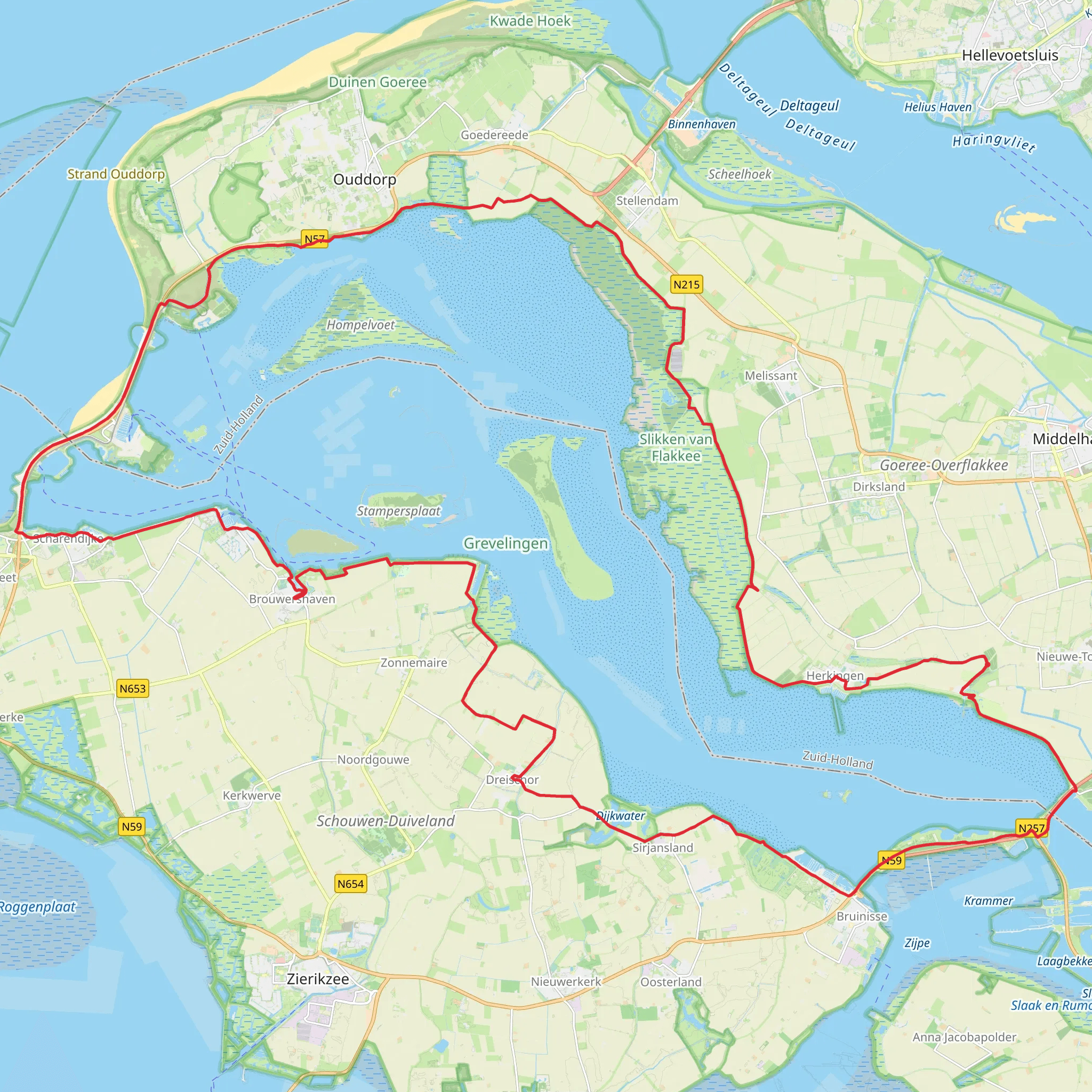 Oud Herkingse Zeedijk, Springersdiep and Grevelingenmeer Loop mobile static map