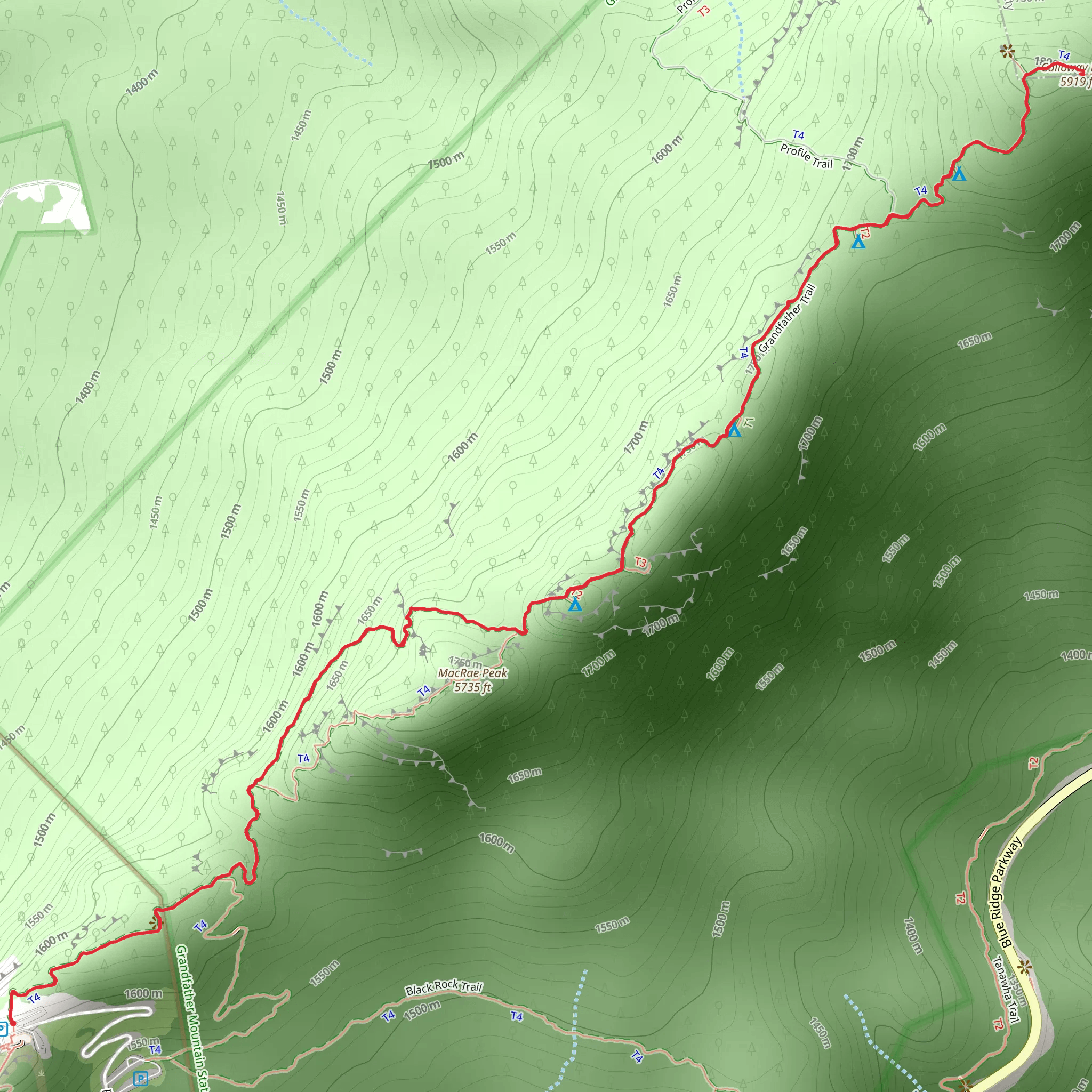 Calloway Peak via Grandfather Trail mobile static map