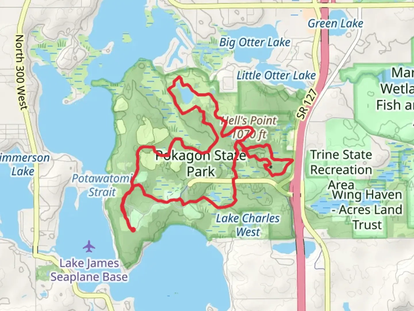 An image depicting the trail Hell's Point Challenge Loop - Long and its surrounding area.