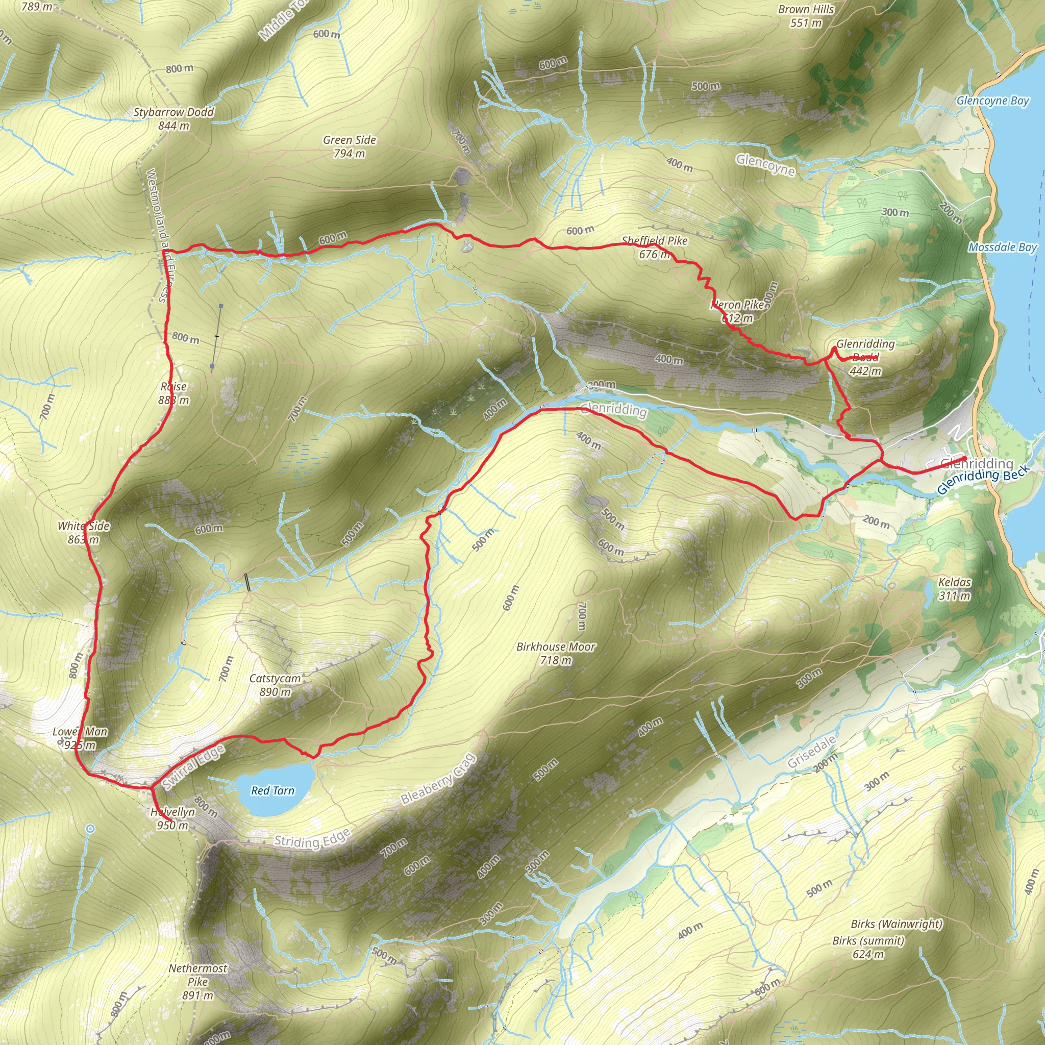 Sheffield Pike, Rasie, Whiteside and Helvellyn Loop mobile static map