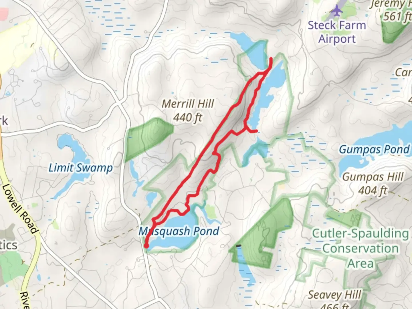 An image depicting the trail Musquash Conservation Land Loop and its surrounding area.