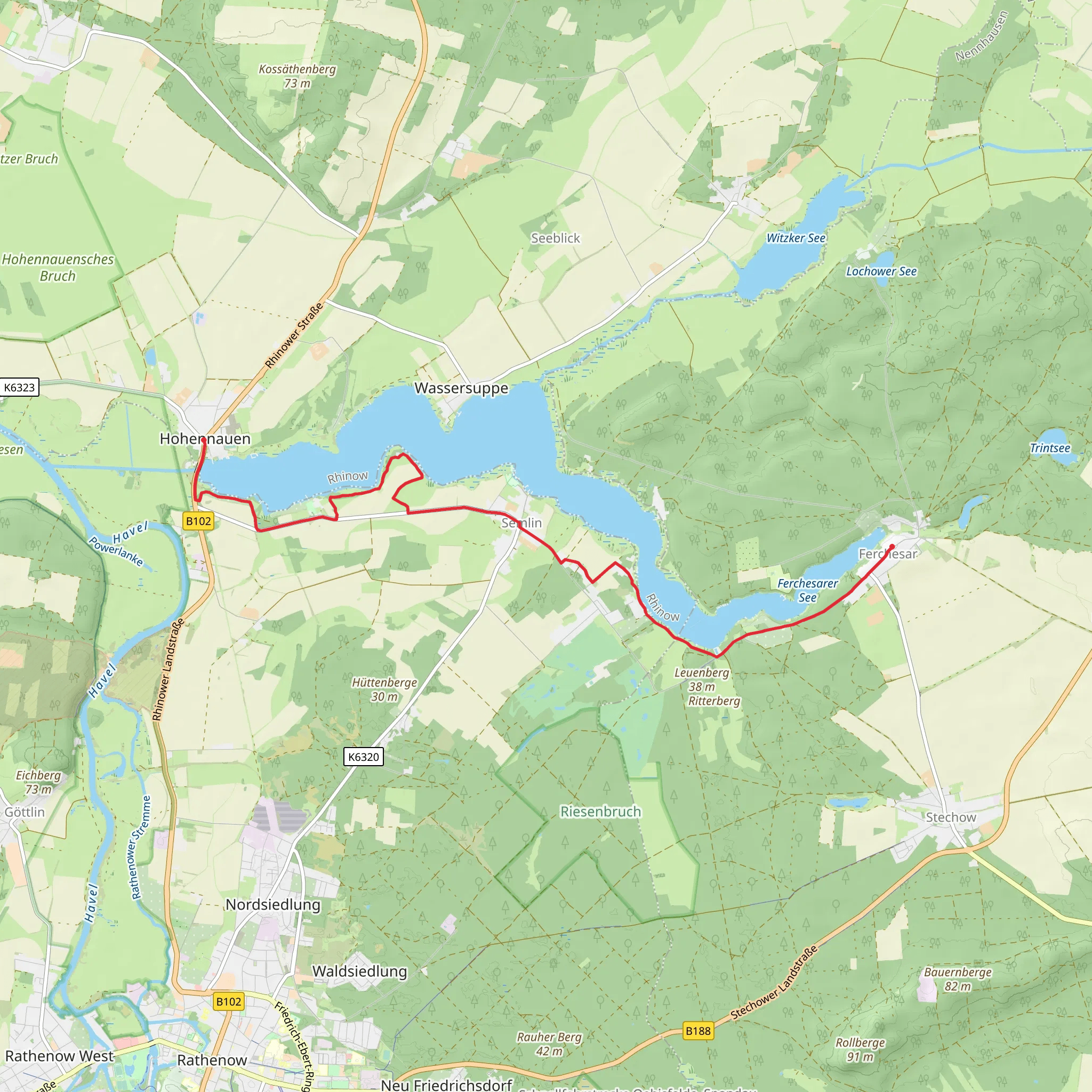 Hohennauen to Ferchesar via Hohennauener See mobile static map
