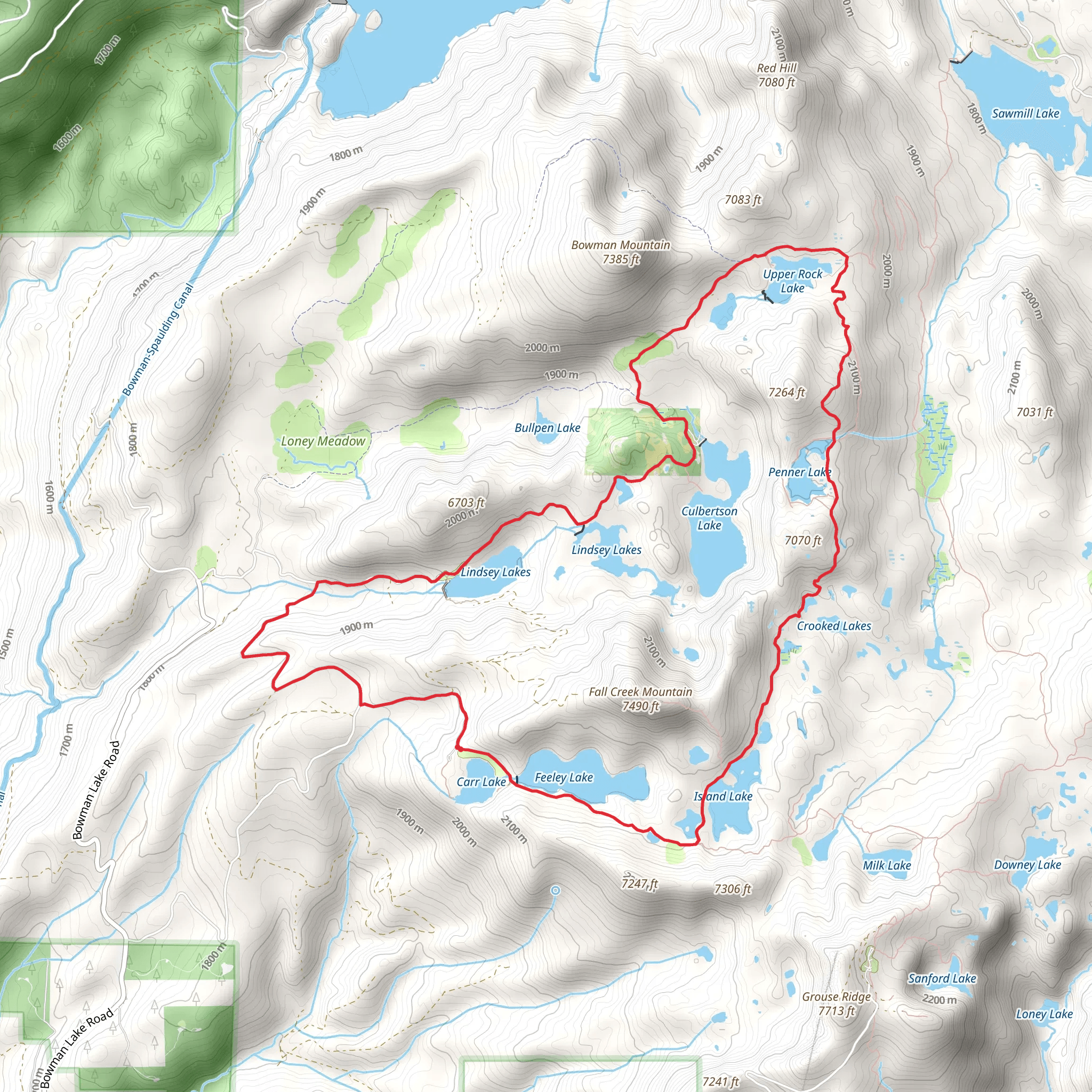 Feeley Lake, Lower Rock Lake and Lindsey Lakes Loop mobile static map