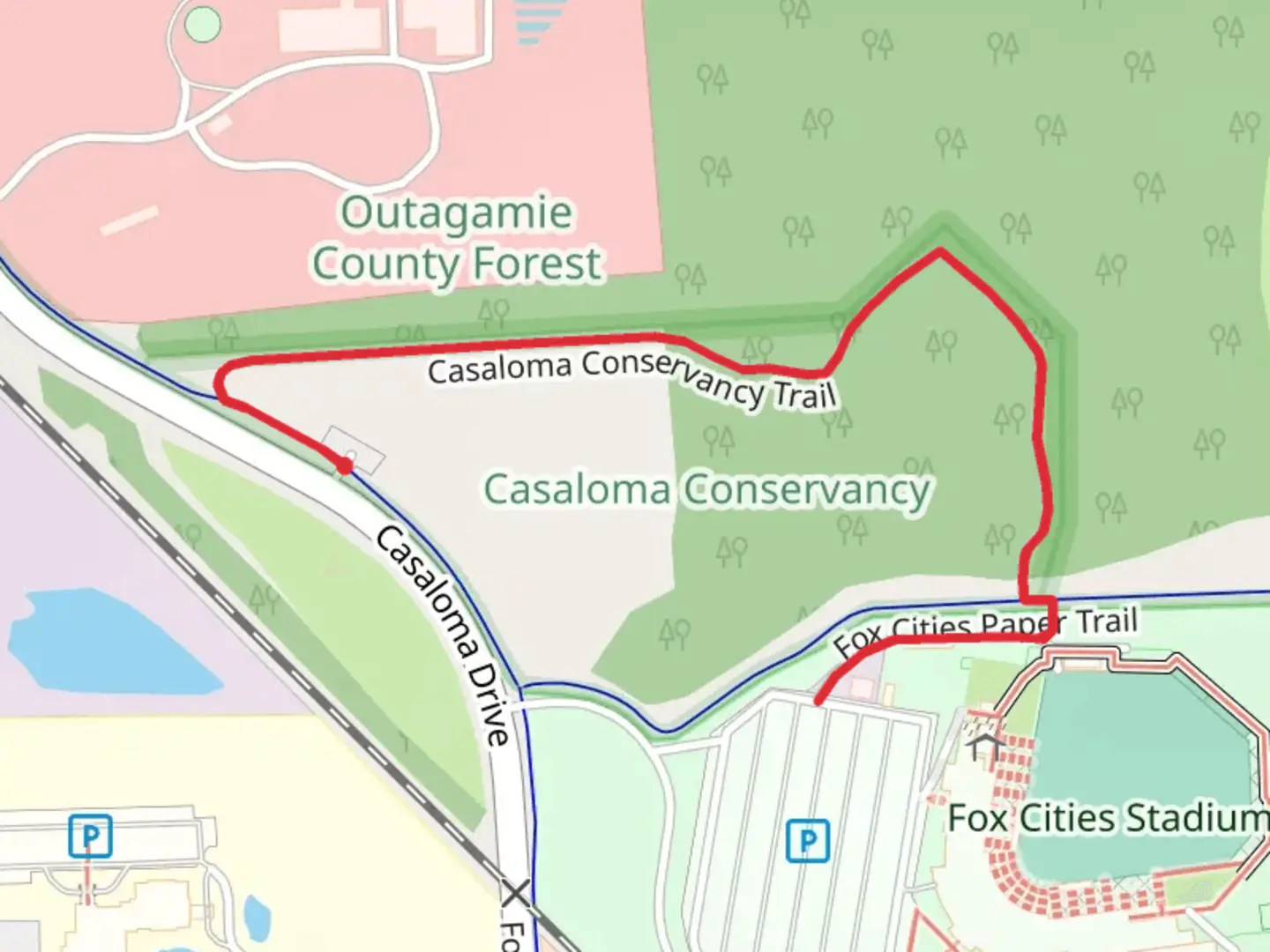 An image depicting the trail Casaloma Conservancy Trail and its surrounding area.