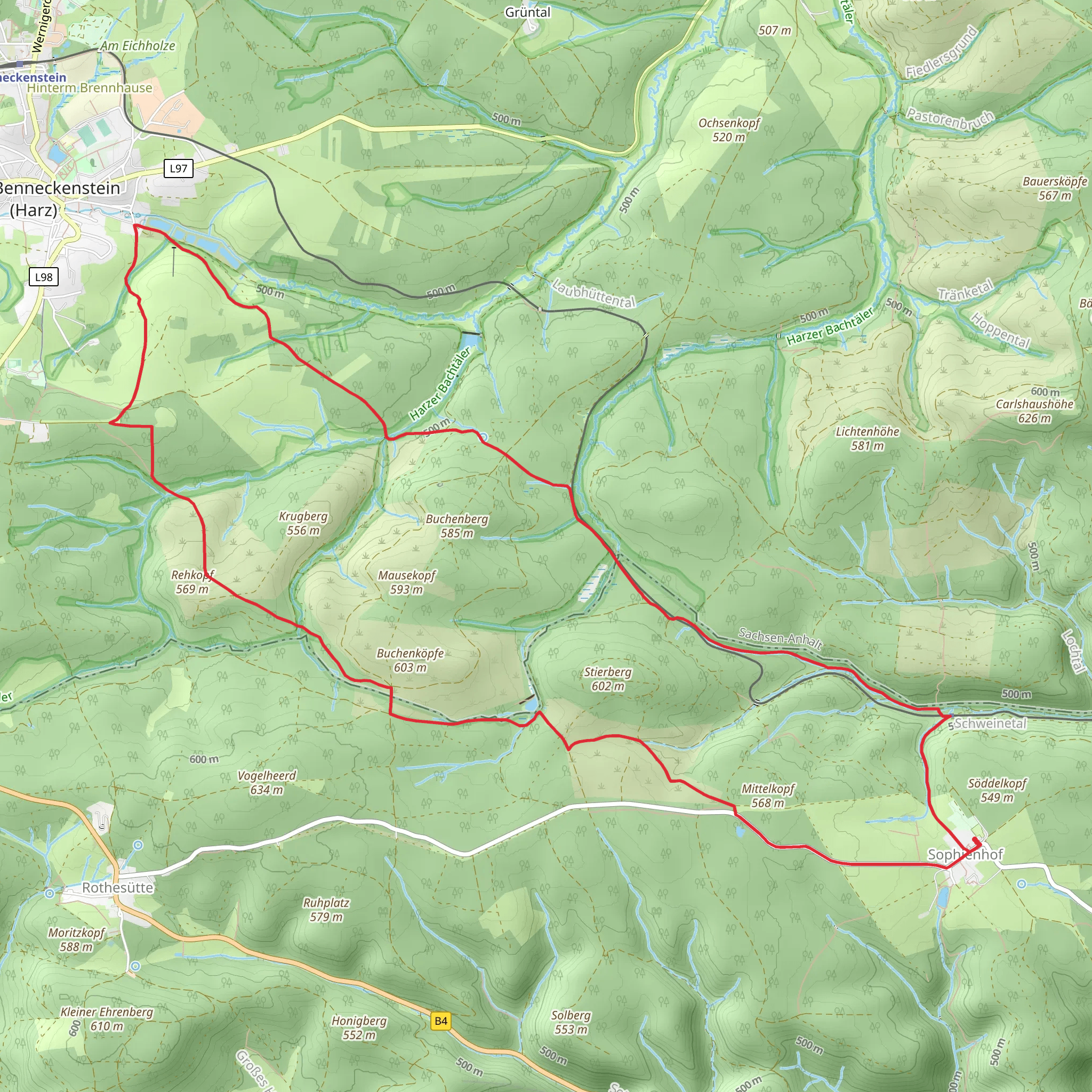 Harzklub Weg and Bergwiesen Lehrpfad mobile static map