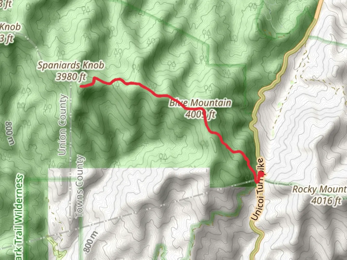 An image depicting the trail Red Knob and Blue Mountain via Appalachian Trail and its surrounding area.