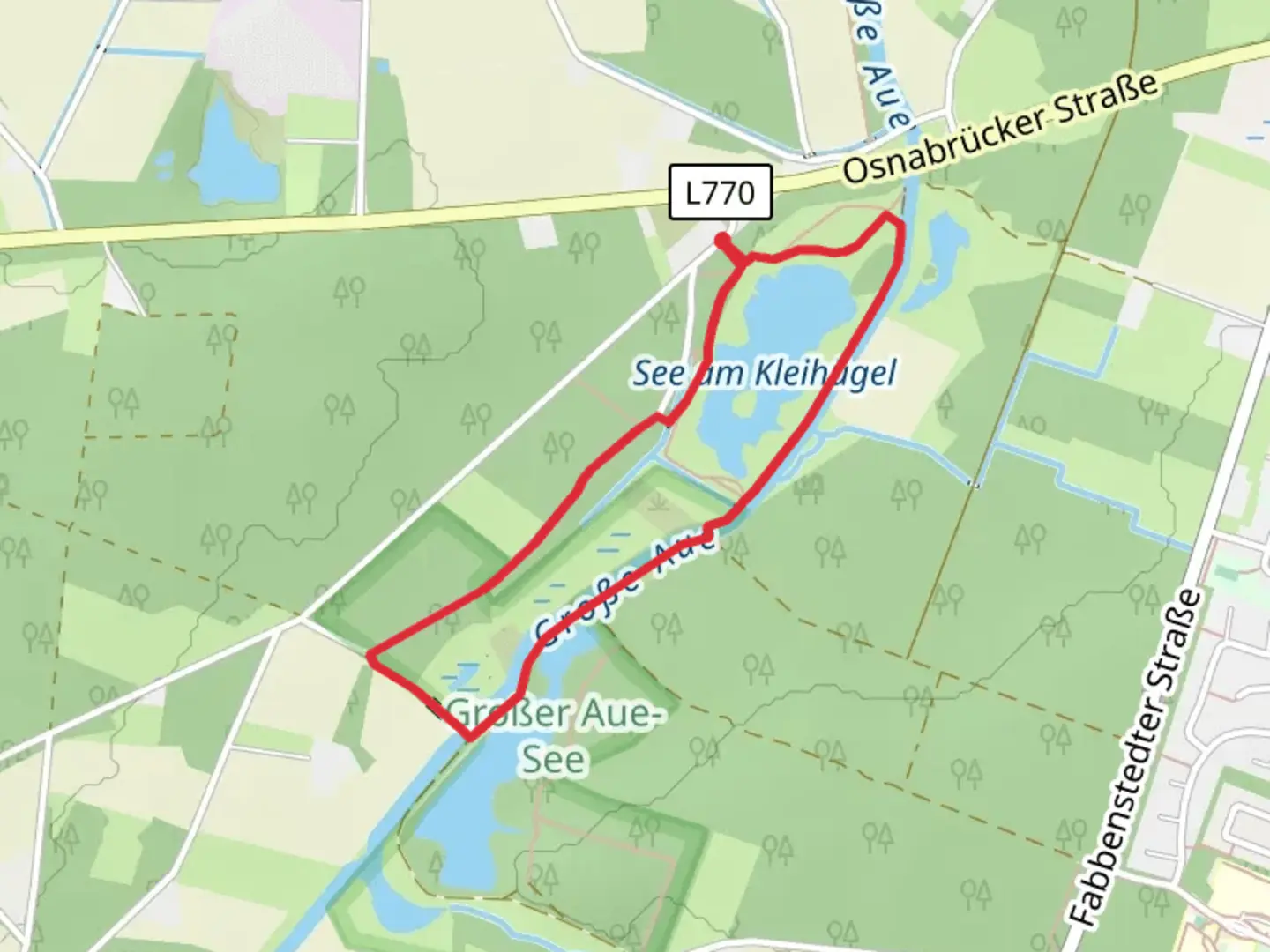 An image depicting the trail See am Kleihugel and Großer Aue-See Loop and its surrounding area.