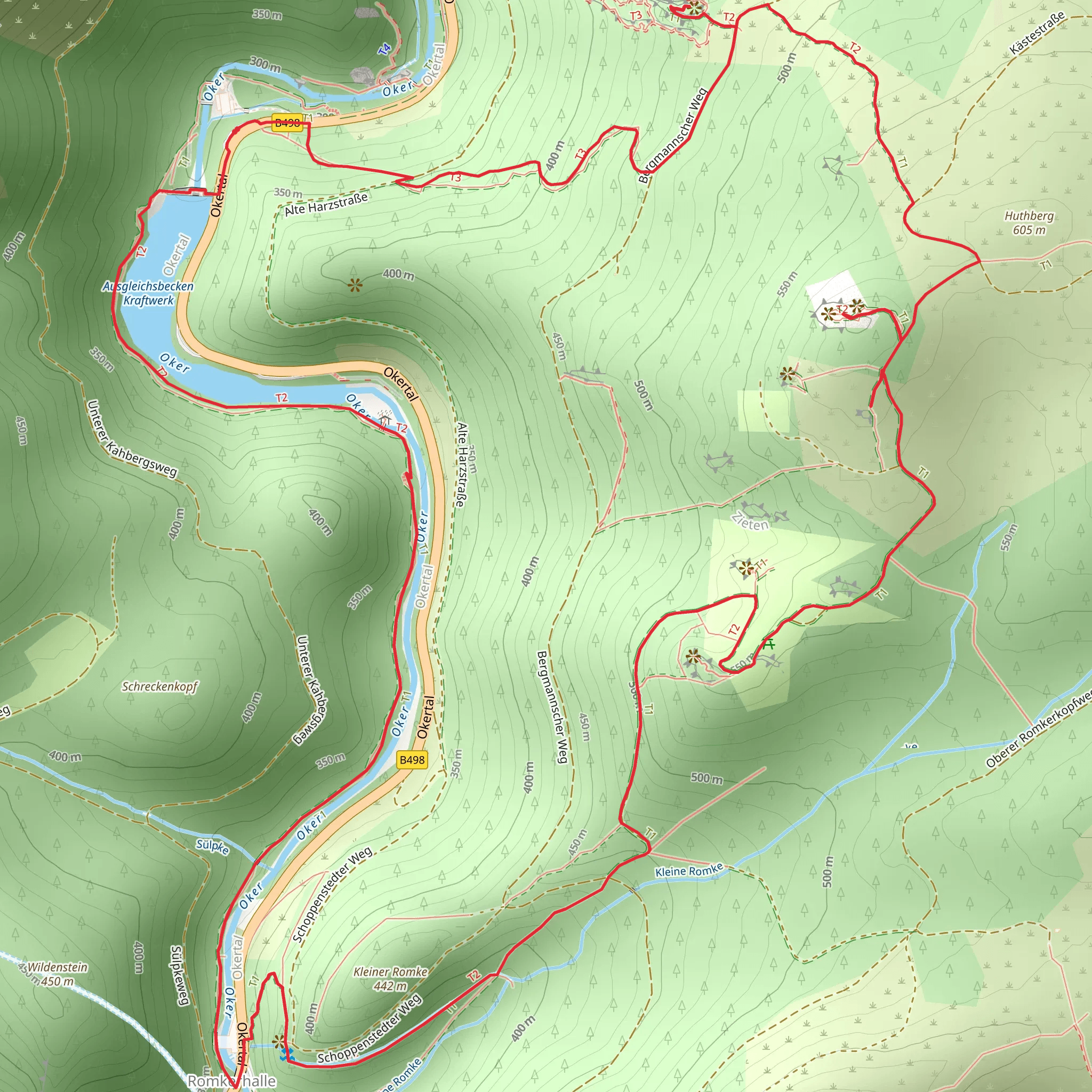 Treppenstein, Huthberg, Mausefalle and Romkerhaller Wasserfall Loop mobile static map