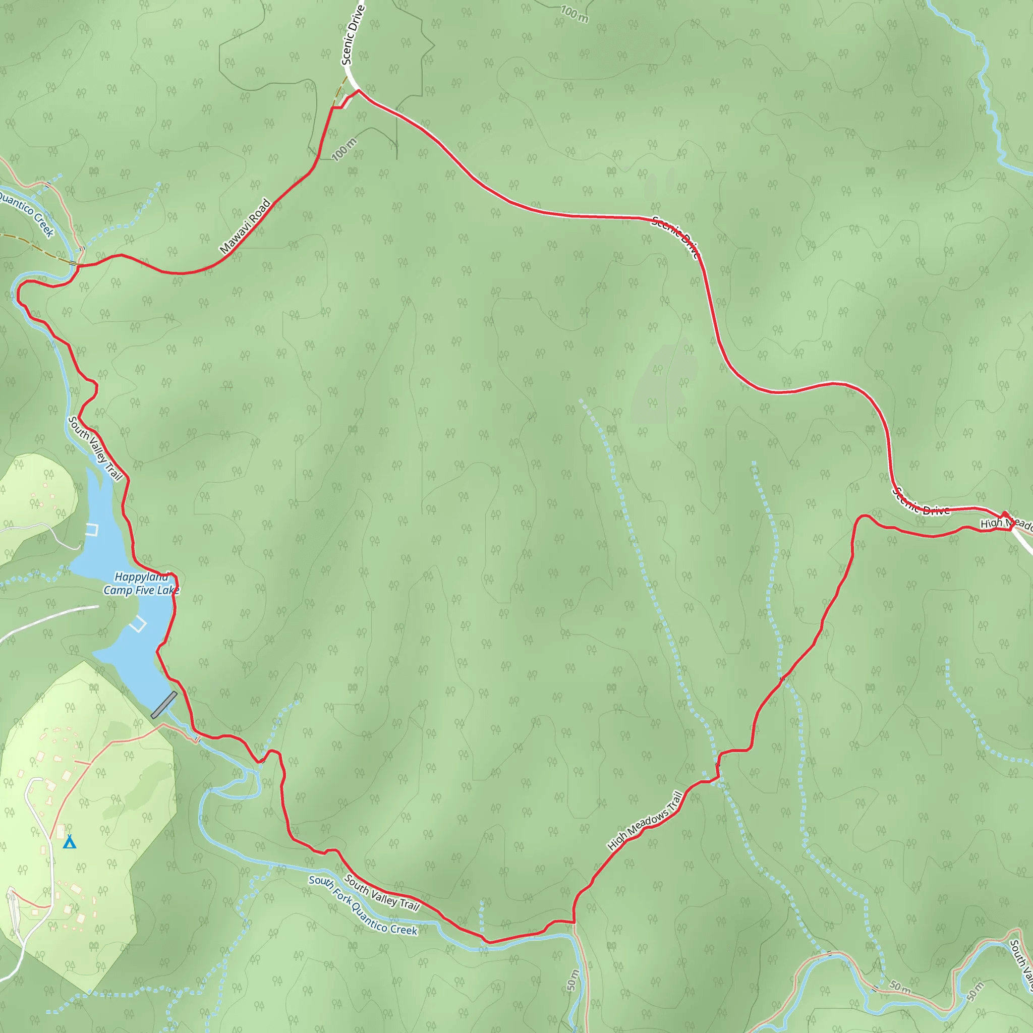 Happyland Camp Five Lake via South Valley Trail mobile static map
