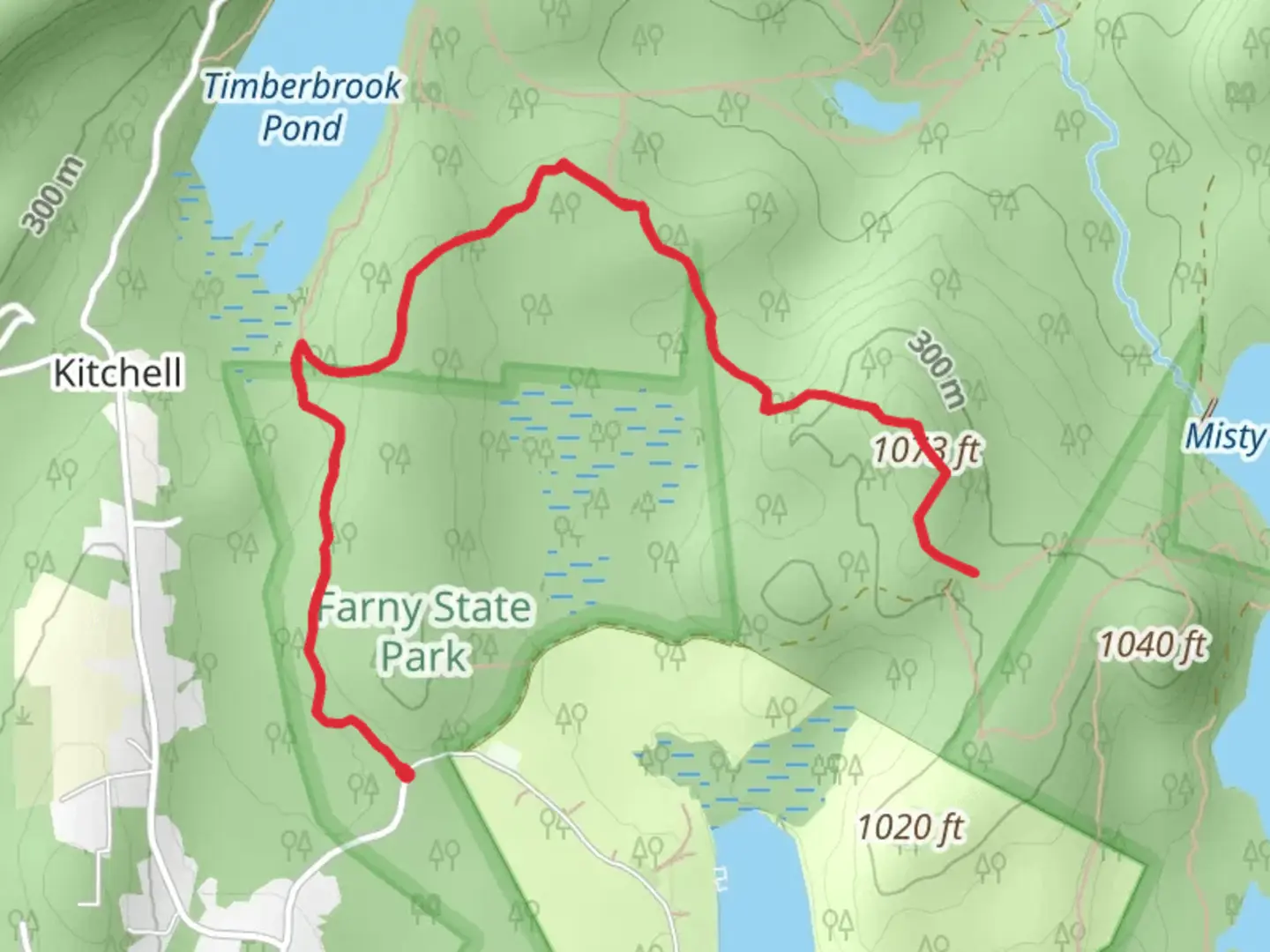 An image depicting the trail Four Birds Trail - White and its surrounding area.