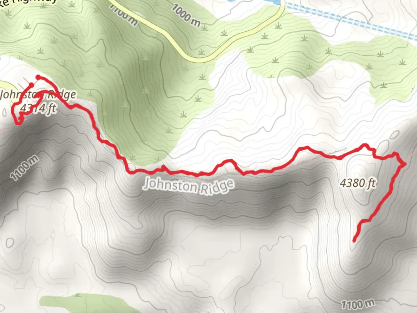 An image depicting the trail Boundary, Devil's Elbow, Johnston Ridge and Eruption Trail and its surrounding area.