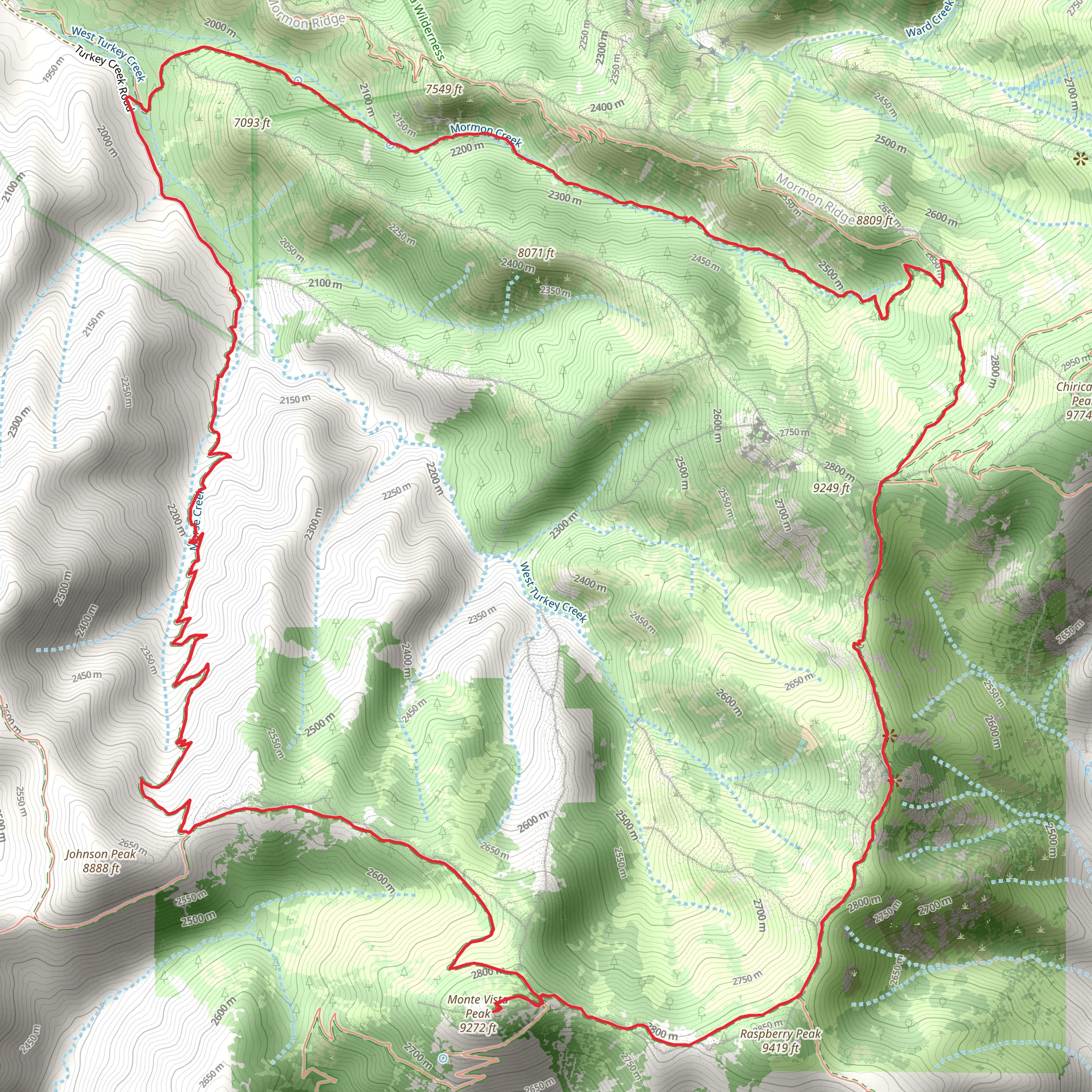 Morse Canyon Trail-Monte Vista Peak-Raspberry Ridge Trail Loop mobile static map