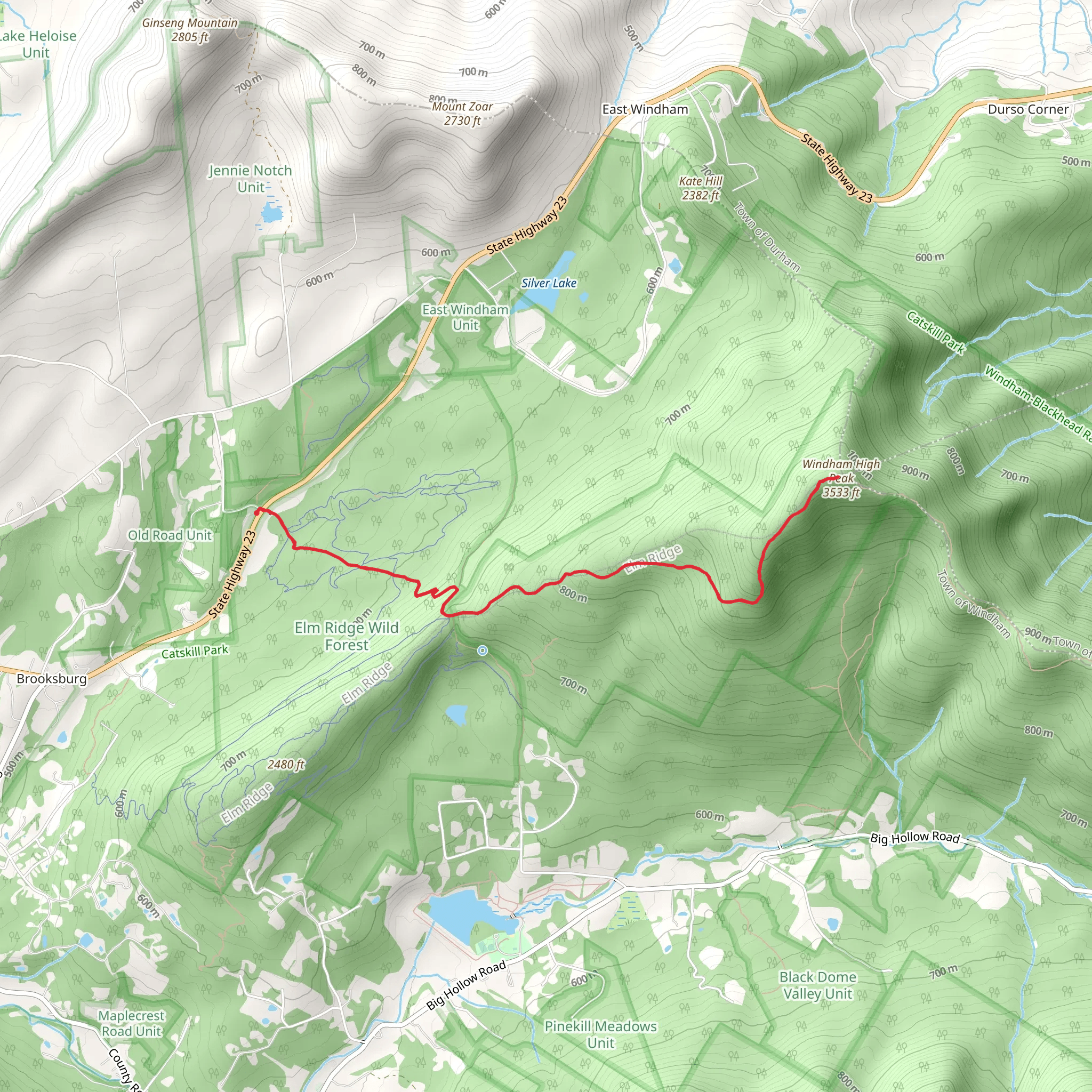 Windham High via Peak Escarpment Trail mobile static map