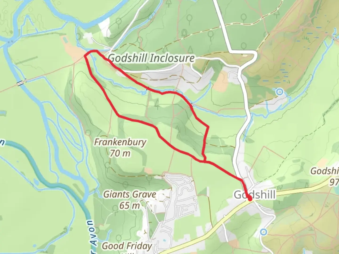 An image depicting the trail Godshill Wood Loop and its surrounding area.