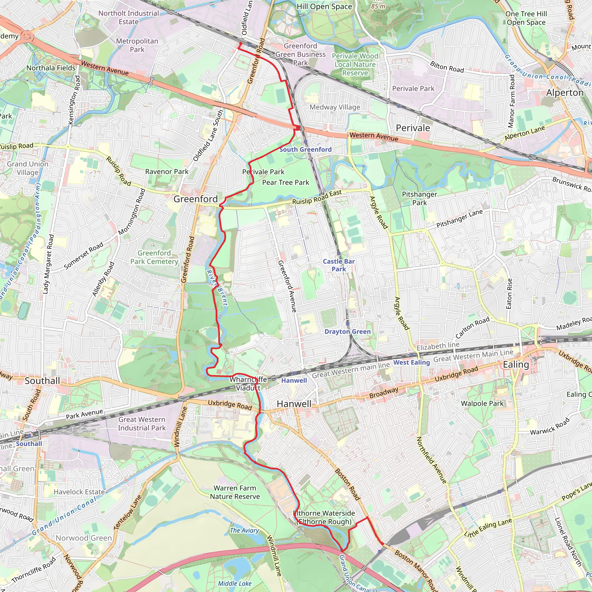 Boston Manor to Greenford Walk mobile static map