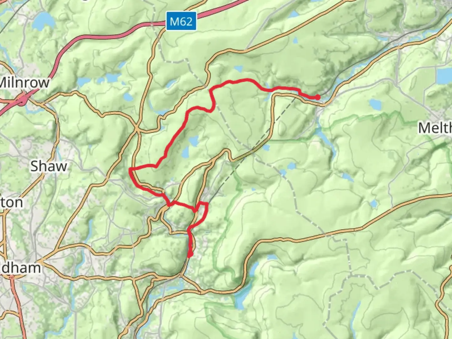 An image depicting the trail Hind Hill via Standedge Trail and Packhorse Route and its surrounding area.