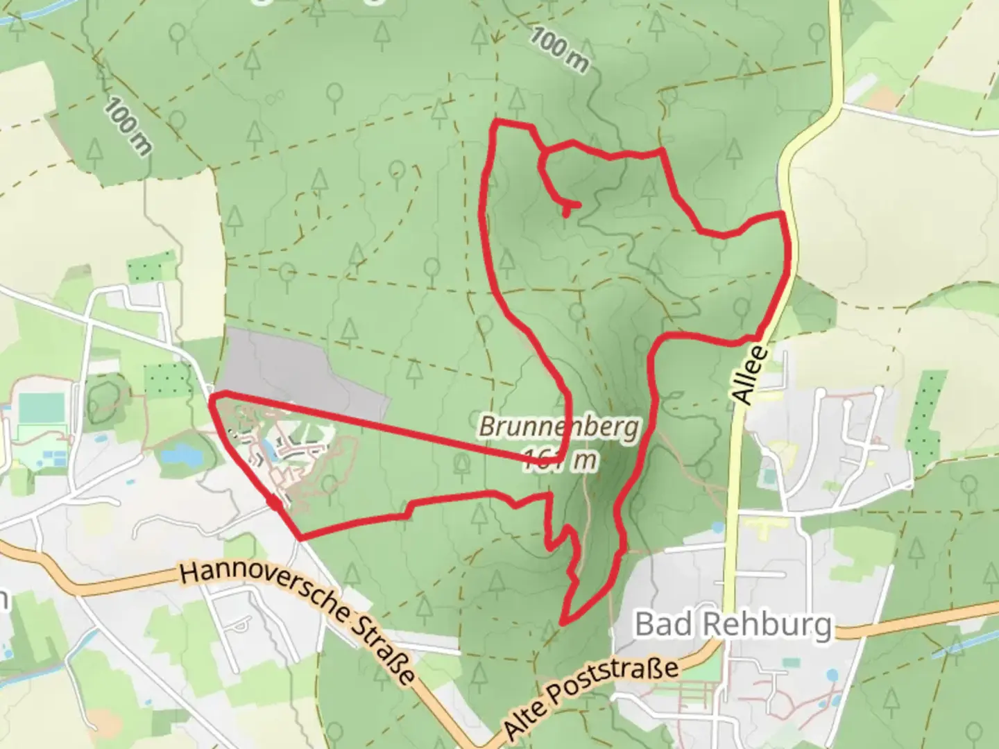An image depicting the trail Brunnenberg and Dinosaurier-Park Münchehagen Loop and its surrounding area.