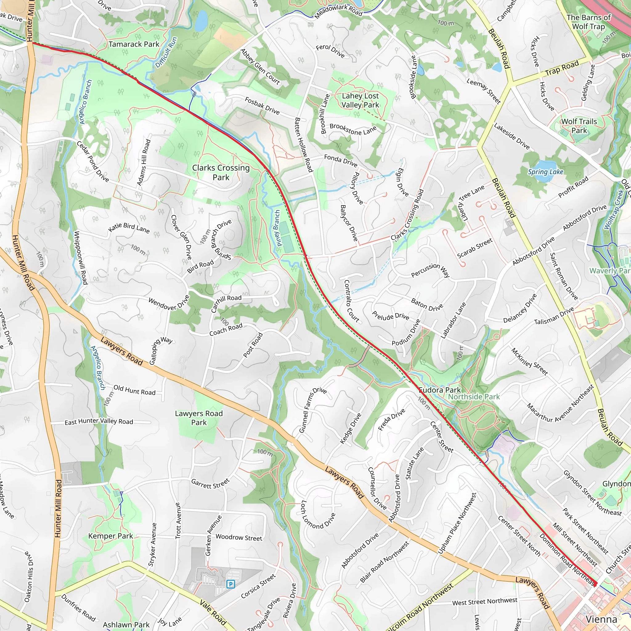 Washington and Old Dominion Trail - Vienna Centennial Park mobile static map