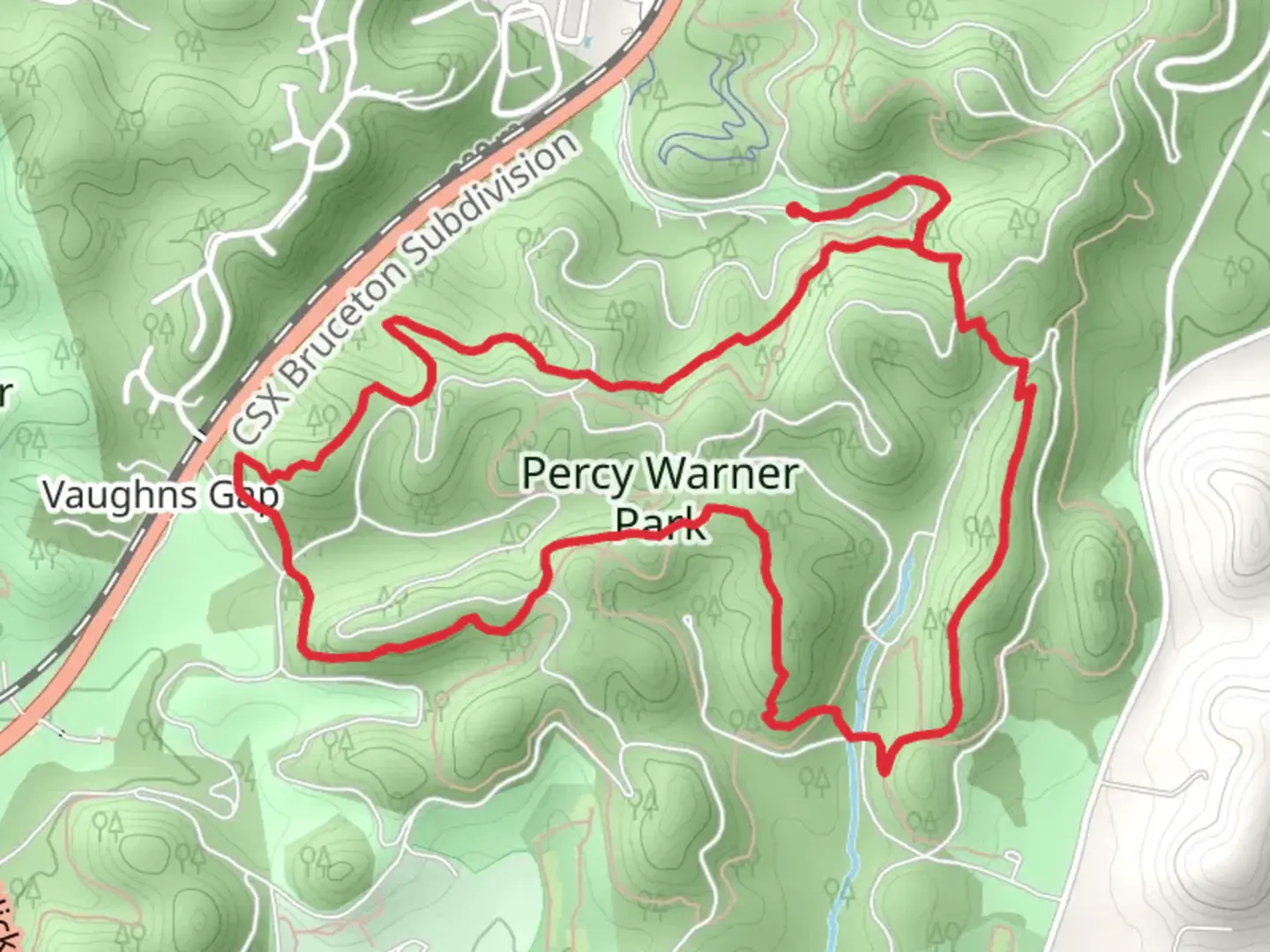 An image depicting the trail Percy Warner Park - Mossy Ridge Loop Trail and its surrounding area.