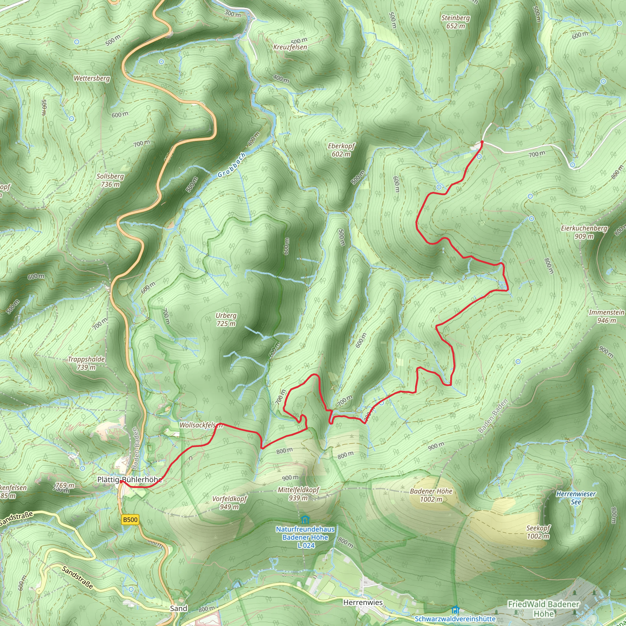 Klammweg, Brautsteinweg and Wasserleitungsweg from Plaettig Buehlerhoehe mobile static map