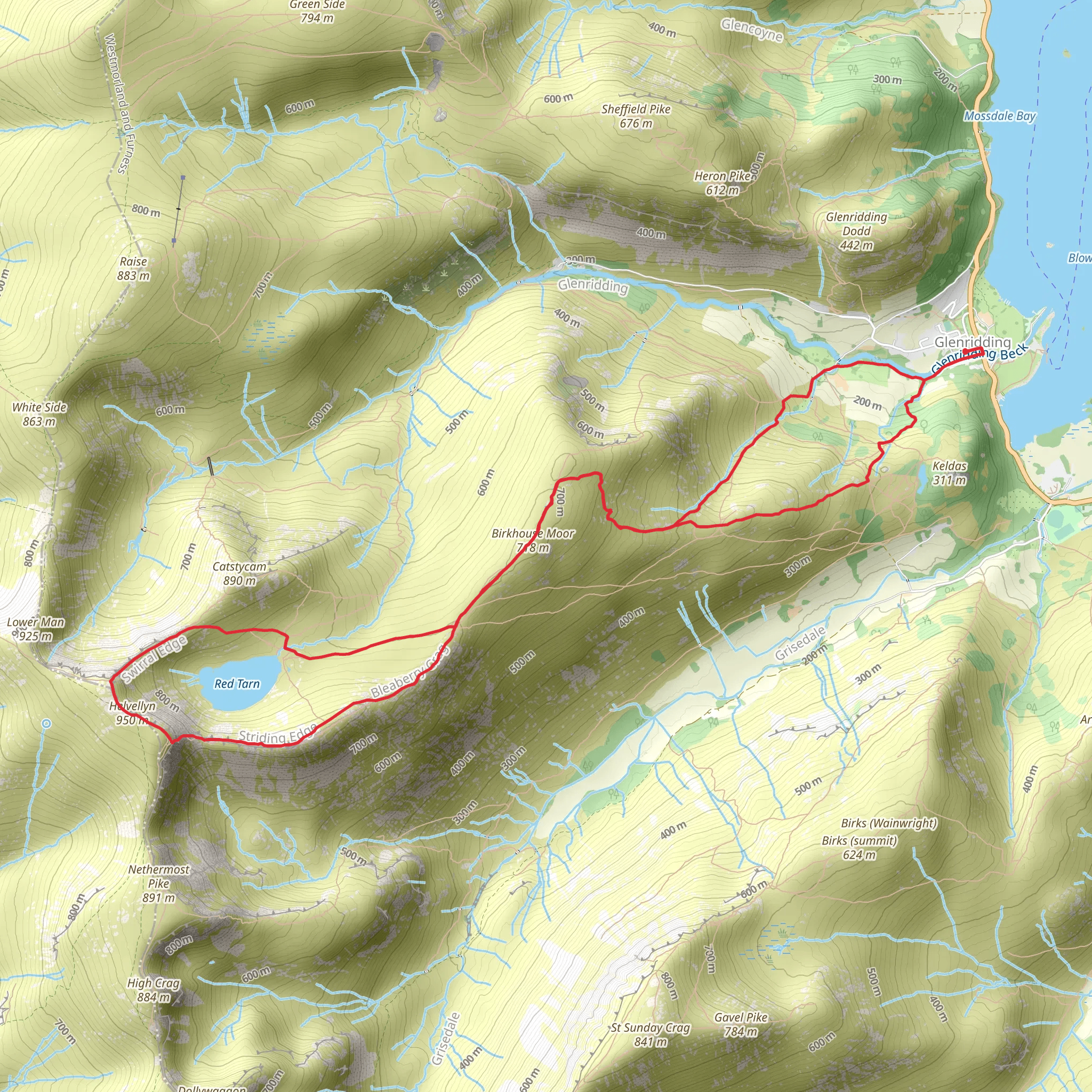 Red Tarn, Striding Edge and Little Cove Walk mobile static map