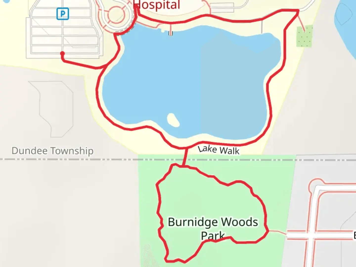 An image depicting the trail Burnidge Woods Park Loop and its surrounding area.