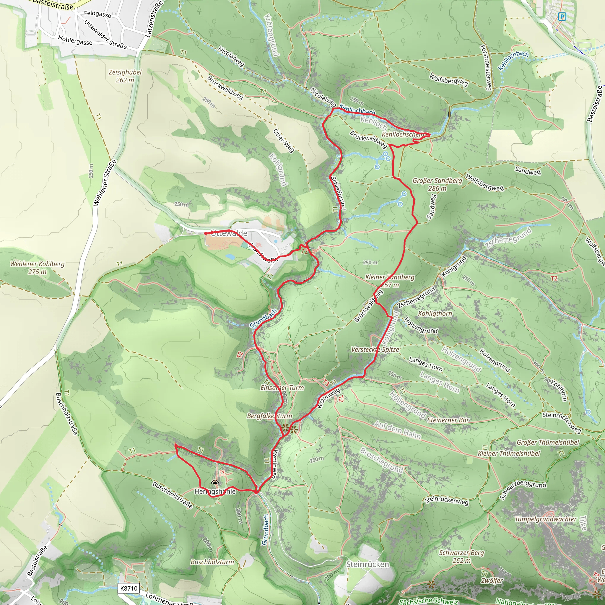 Uttewalder Grund, Heringshöhle and Kohlgrund Loop mobile static map
