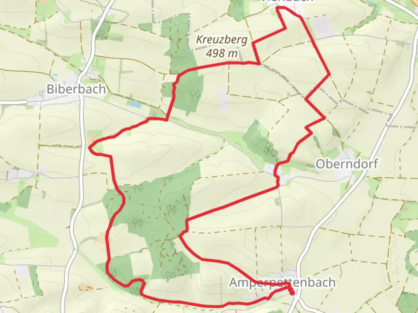 An image depicting the trail Amperpettenbach Loop and its surrounding area.