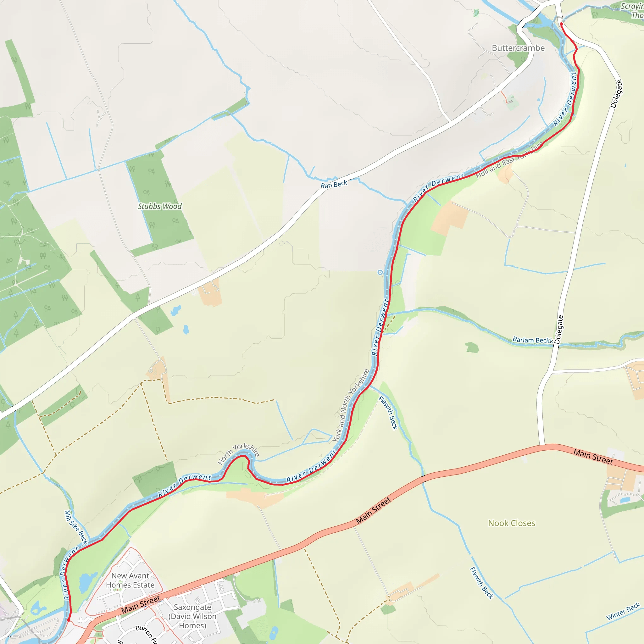 Buttercombe to Stamford Bridge via River Derwent mobile static map