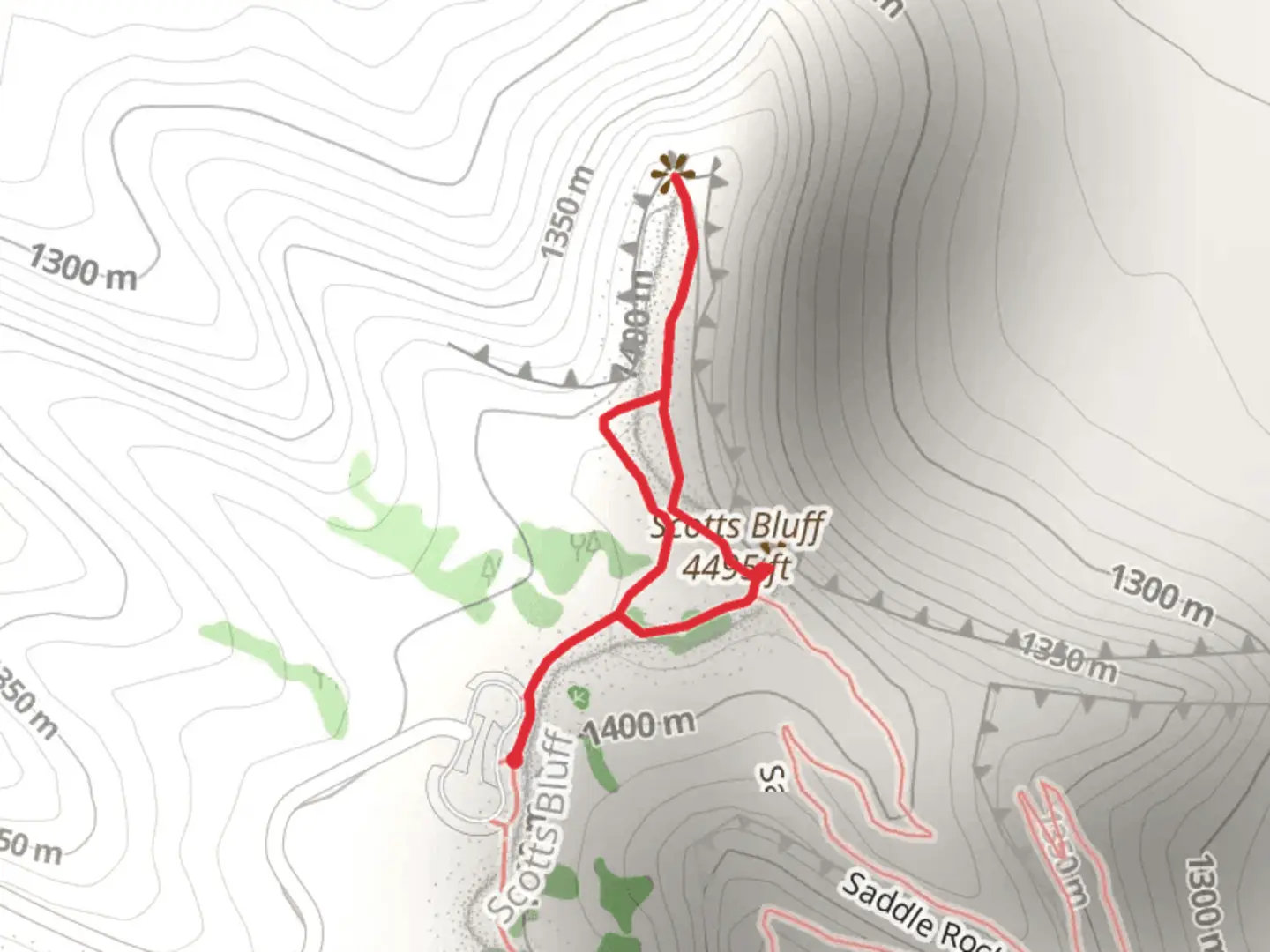 An image depicting the trail Scotts Bluff Loop and its surrounding area.