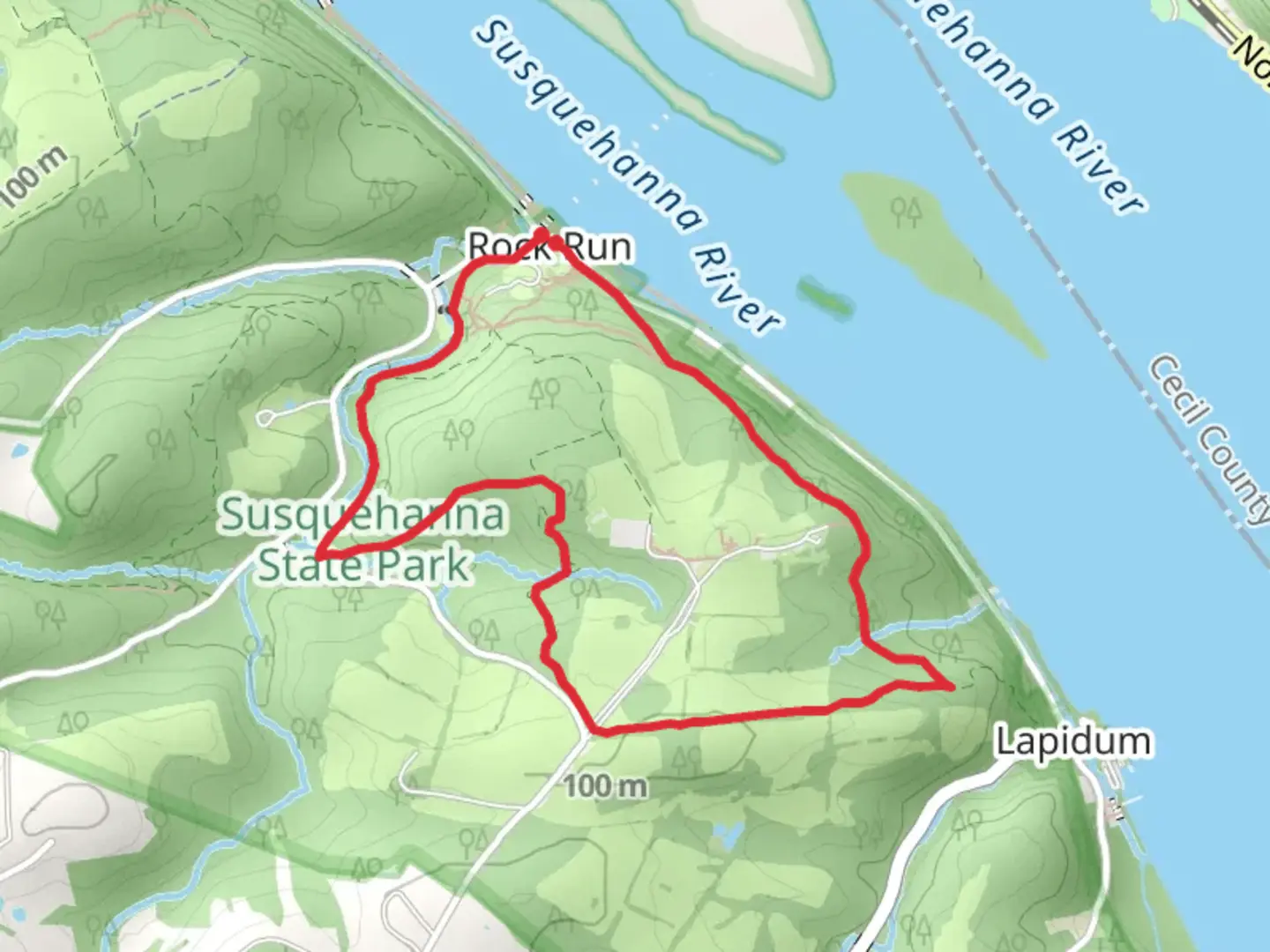 An image depicting the trail Susquehanna Ridge, Land of Promise and Rock Run Loop Trail and its surrounding area.