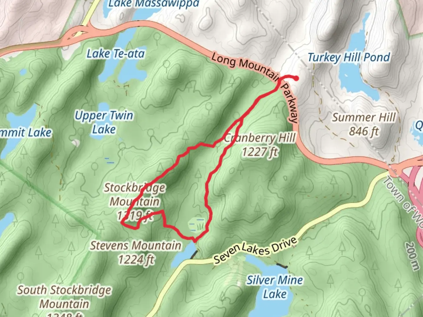 An image depicting the trail Stockbridge Mountain and Lake Nawahunta Loop via Long Path and its surrounding area.