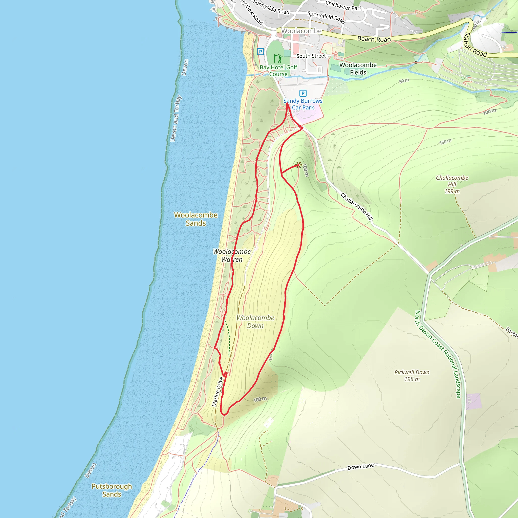 Potters Hill and Woolacombe Down Walk mobile static map