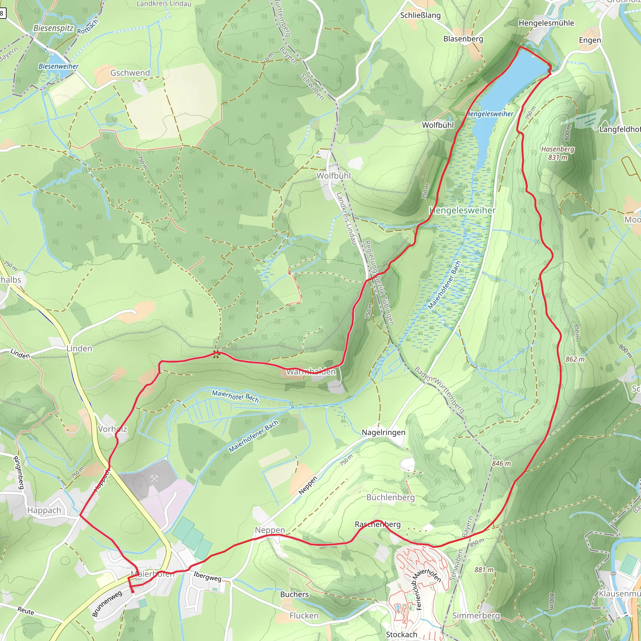 Hengelesweiher via Skulpturenweg Maierhoefen and Hengelesweiher Runde mobile static map