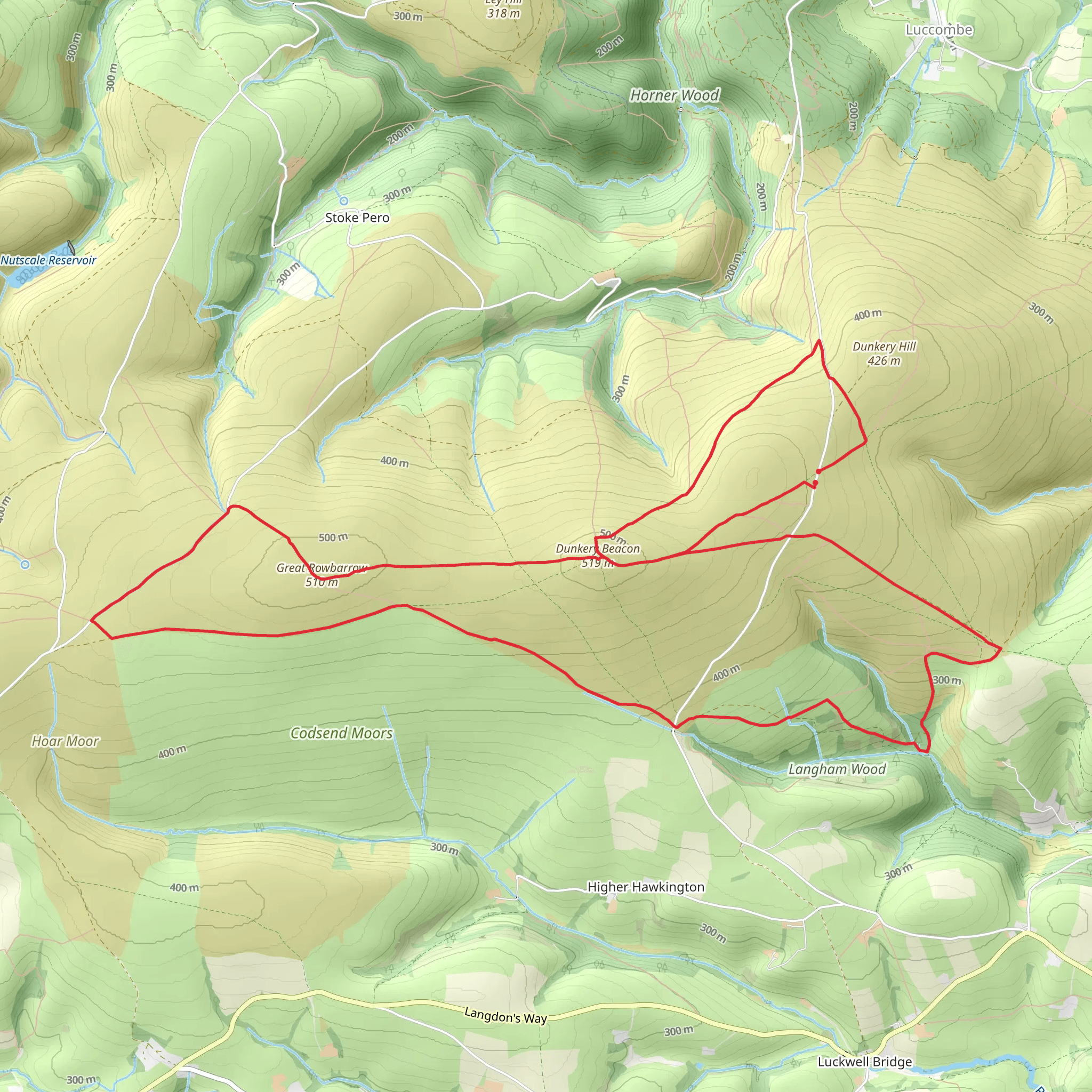 Great Rowbarrow, Dunkery Hill and Dunkery Beacon via Macmillan Way West mobile static map