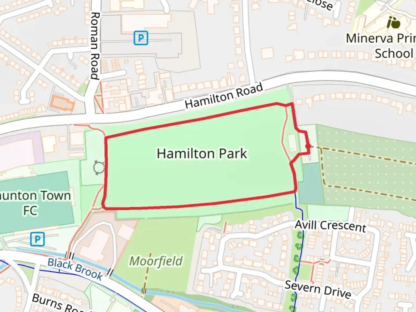 An image depicting the trail Hamilton Park Loop and its surrounding area.