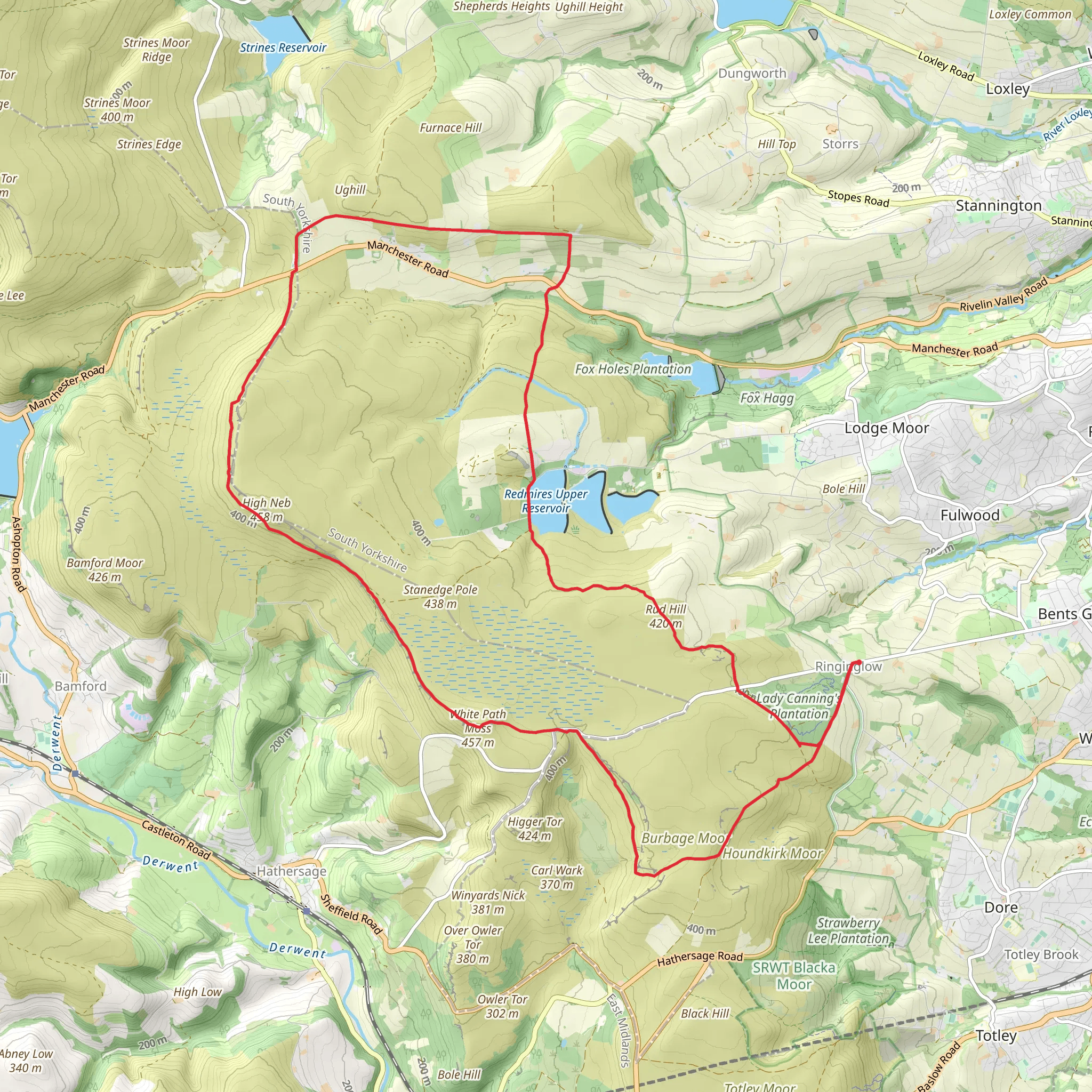 Hike from South Yorkshire via White Stones and High Neb mobile static map