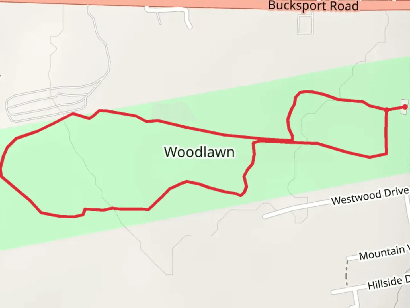 An image depicting the trail Woodlawn Park Loop and its surrounding area.