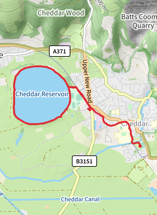 Hike on Cheddar Reservoir from Cheddar Car Park mobile static map